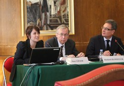 ITER Legal Advisor Laetitia Grammatico, ITER Deputy Director General Rich Hawryluk and Prof. Rostane Mehdi, chair of the morning session. (Click to view larger version...)